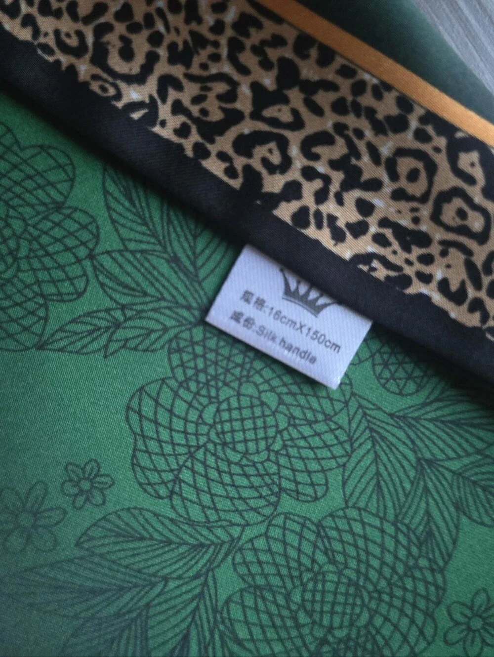 Emerald Green Leopard Print Long Satin Like Scarf Hair Wrap Polyester Jewel Tone